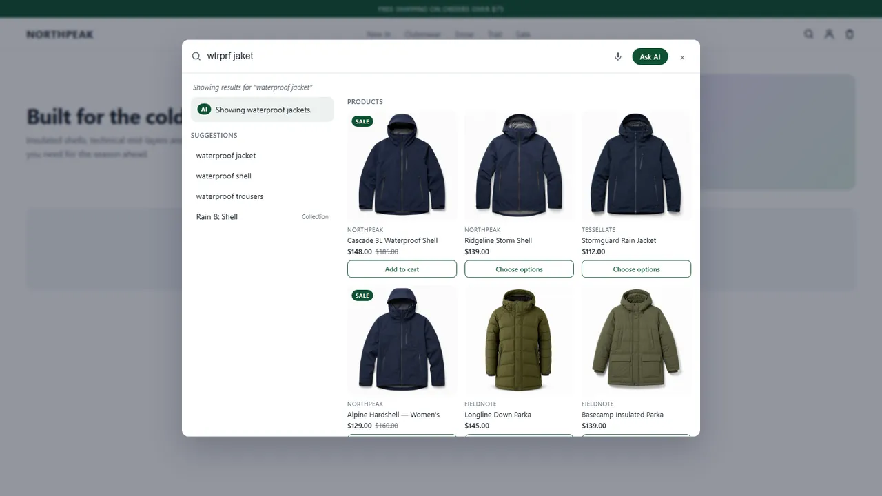 Misspelled search corrected, with results already on screen