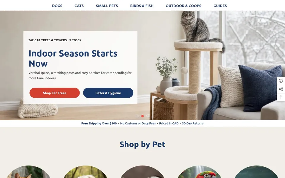 Petcarestore Canada Shopify storefront homepage
